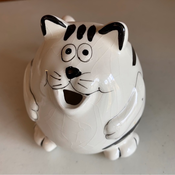 Pier 1- Fat Cat Sugar Creamer Salt Pepper Black & White Striped Cats 4 Piece - Picture 3 of 14